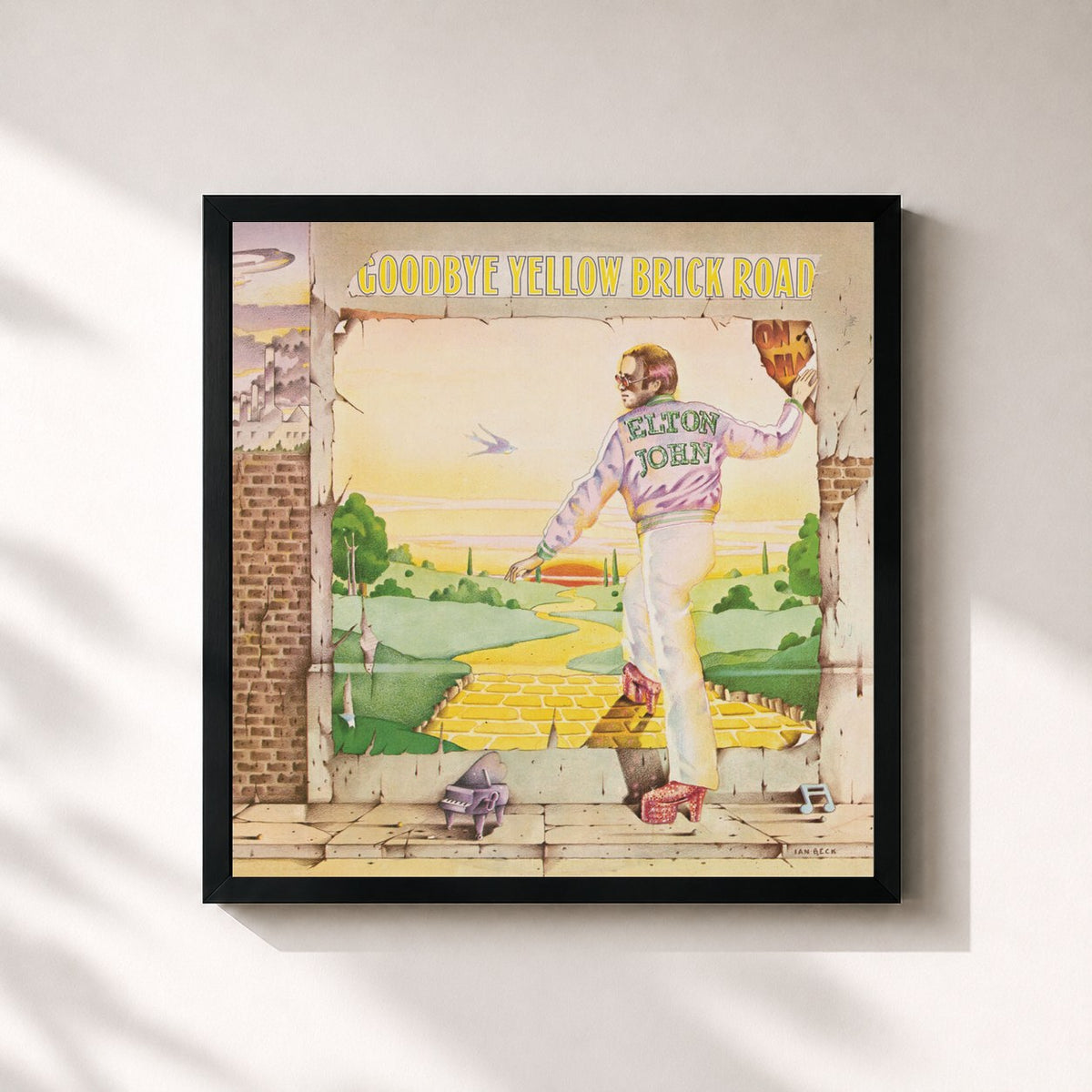 #noir Tableau carré de l'album Goodbye Yellow Brick Road (Remastered) de Elton John, cadre noir 32x32 cm