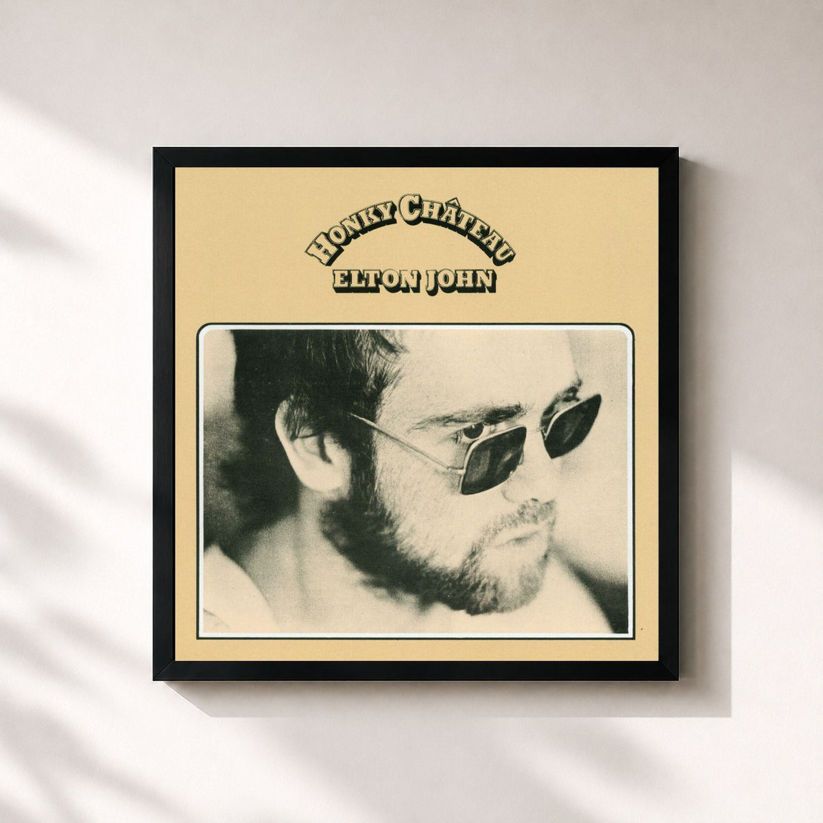 #noir Tableau carré de l'album Honky Chateau de Elton John, cadre noir 32x32 cm