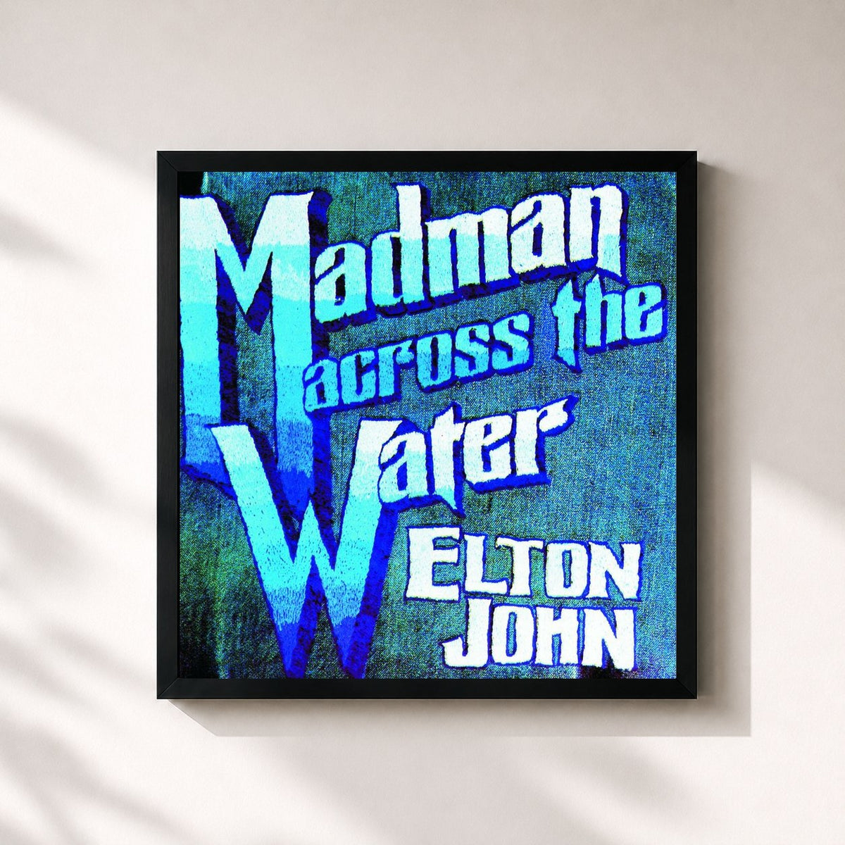 #noir Tableau carré de l'album Madman Across The Water de Elton John, cadre noir 32x32 cm
