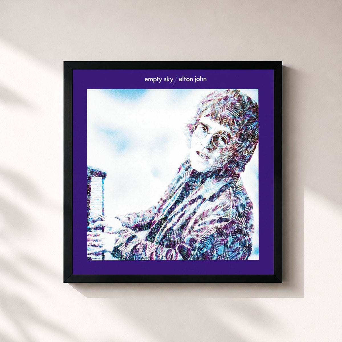 #noir Tableau carré de l'album Empty Sky de Elton John, cadre noir 32x32 cm