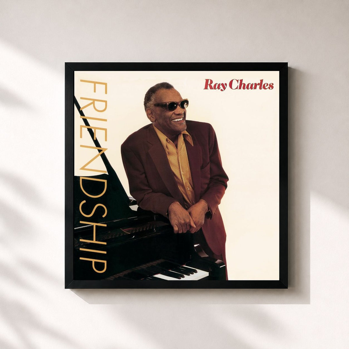 #noir Tableau carré de l'album Friendship de Ray Charles, cadre noir 32x32 cm