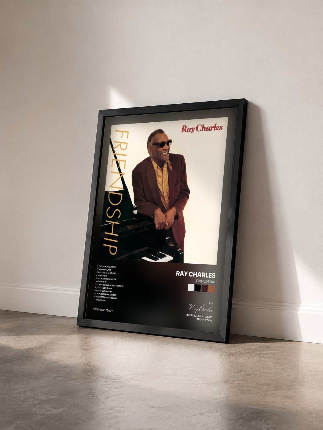 #noir Tableau de l'album Friendship de Ray Charles vu de trois quarts, cadre noir
