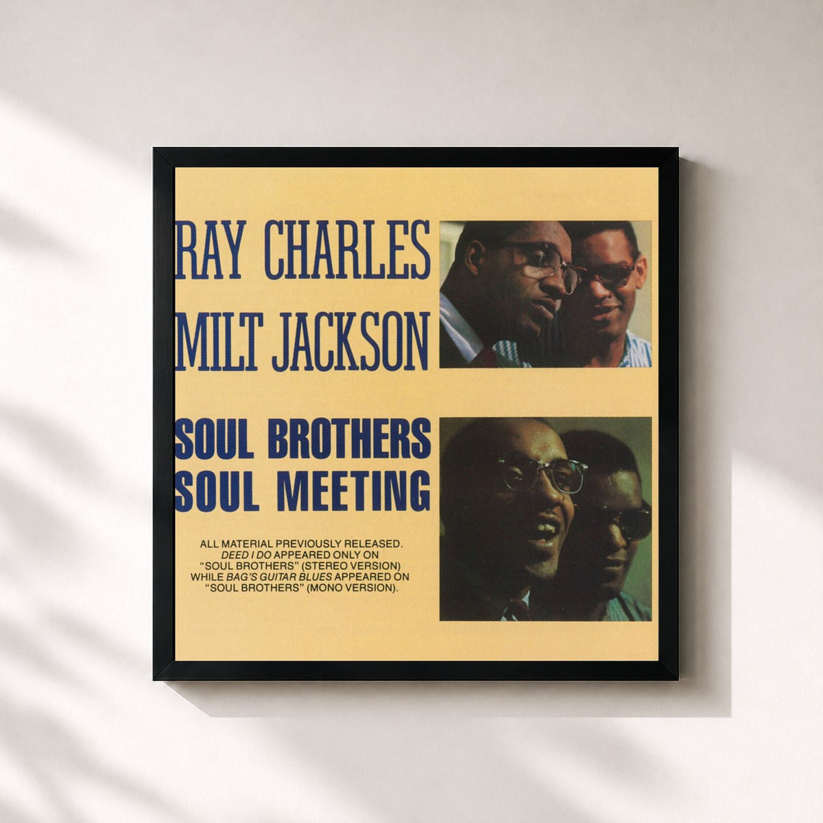 #noir Tableau carré de l'album Soul Brothers/Soul Meeting de Ray Charles, cadre noir 32x32 cm