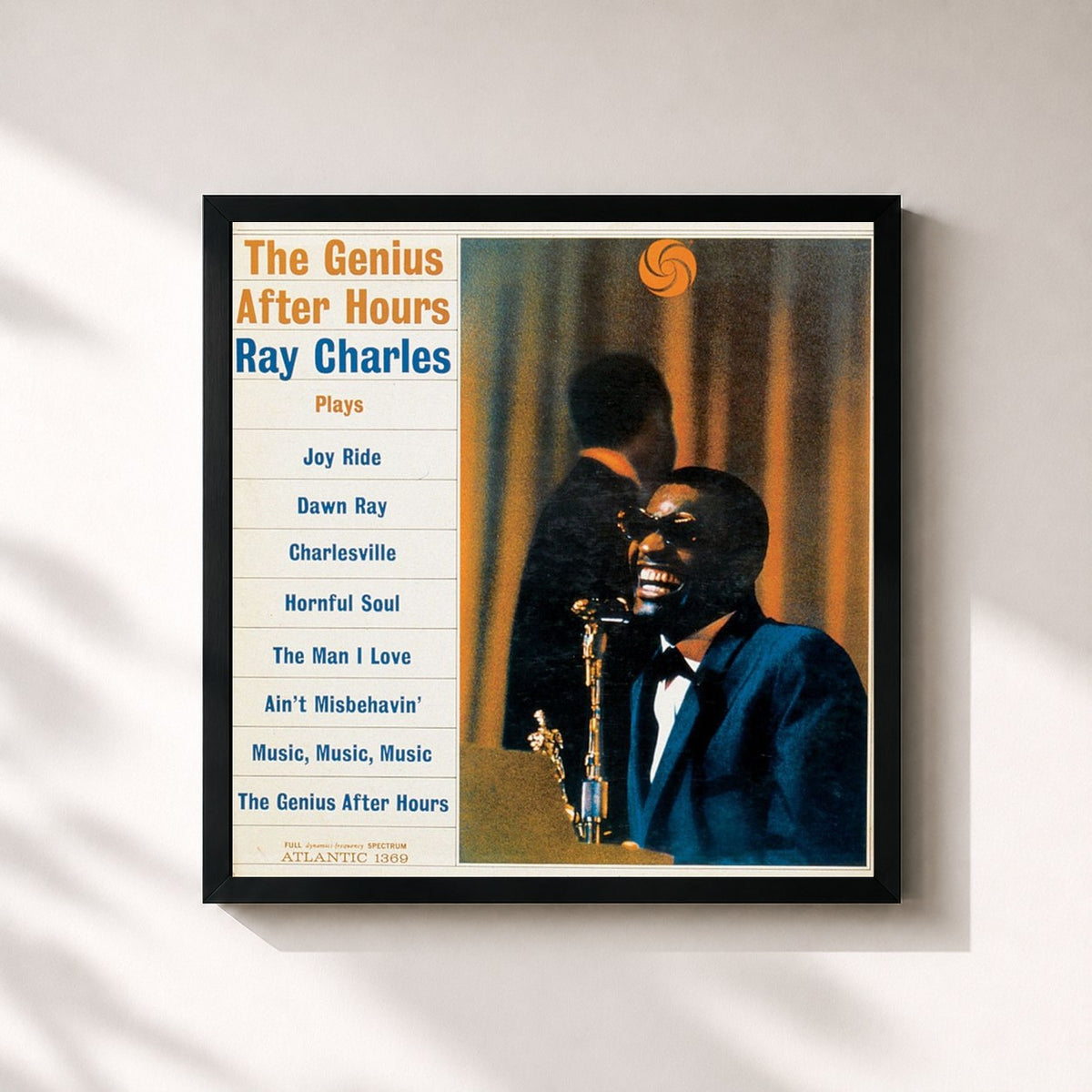 #noir Tableau carré de l'album The Genius After Hours de Ray Charles, cadre noir 32x32 cm