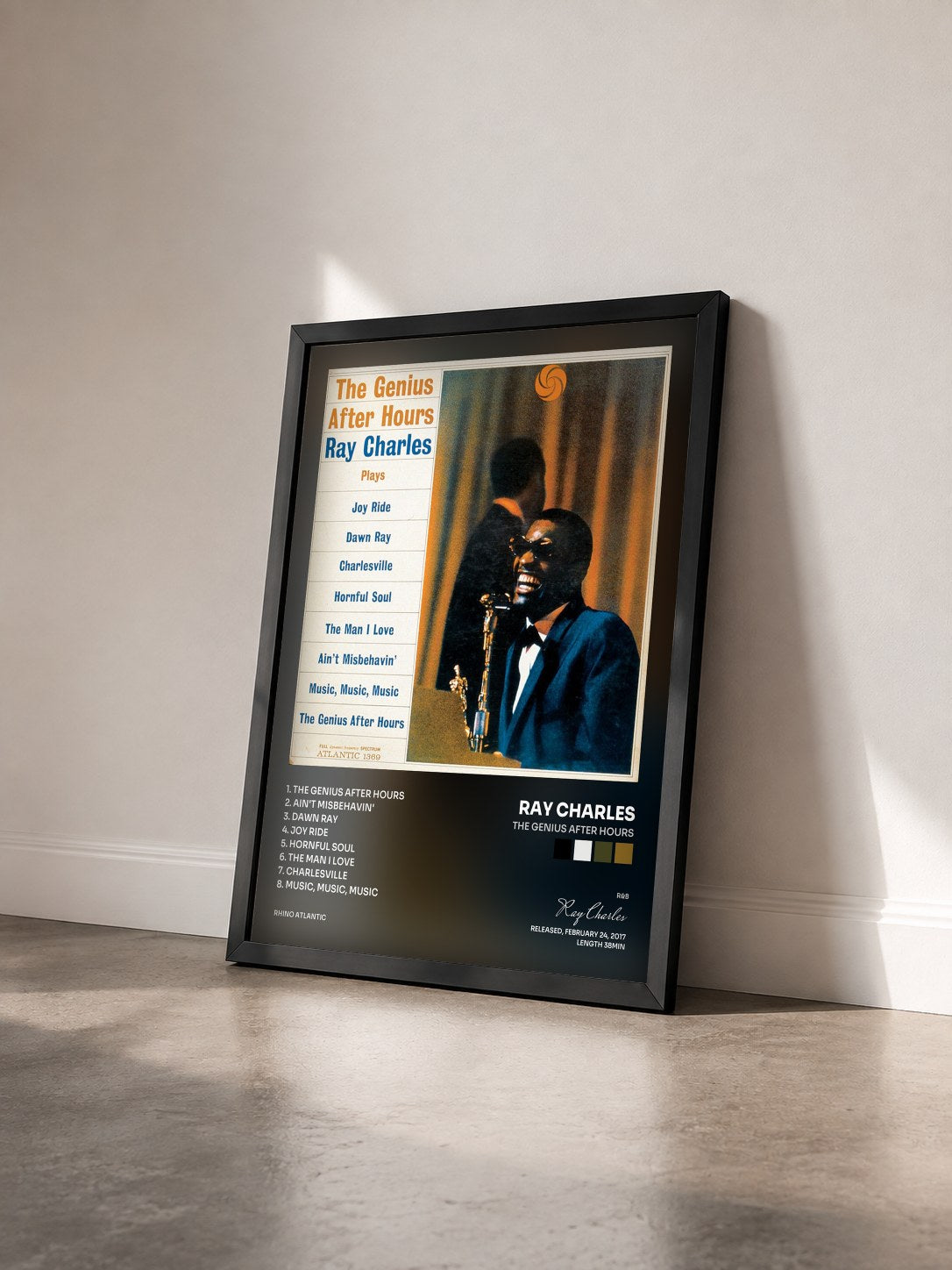 #noir Tableau de l'album The Genius After Hours de Ray Charles vu de trois quarts, cadre noir