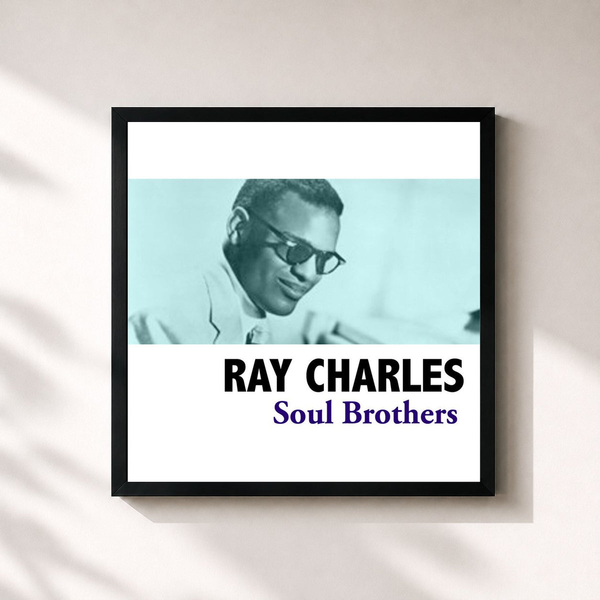 #noir Tableau carré de l'album Soul Brothers de Ray Charles, cadre noir 32x32 cm