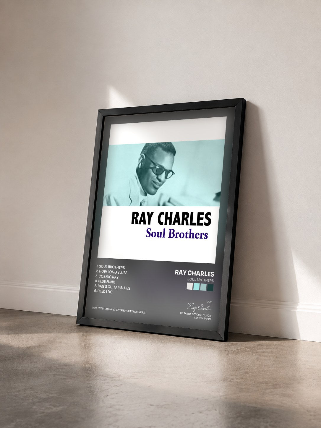 #noir Tableau de l'album Soul Brothers de Ray Charles vu de trois quarts, cadre noir