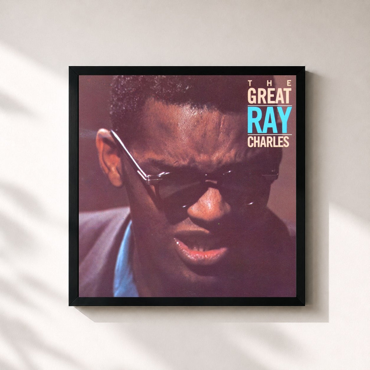 #noir Tableau carré de l'album The Great Ray Charles de Ray Charles, cadre noir 32x32 cm
