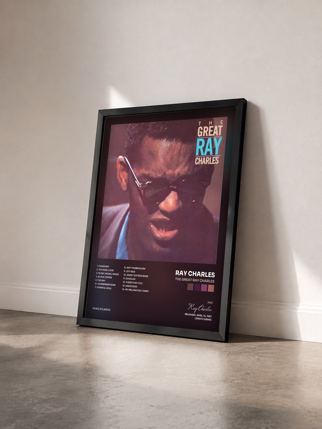 #noir Tableau de l'album The Great Ray Charles de Ray Charles vu de trois quarts, cadre noir