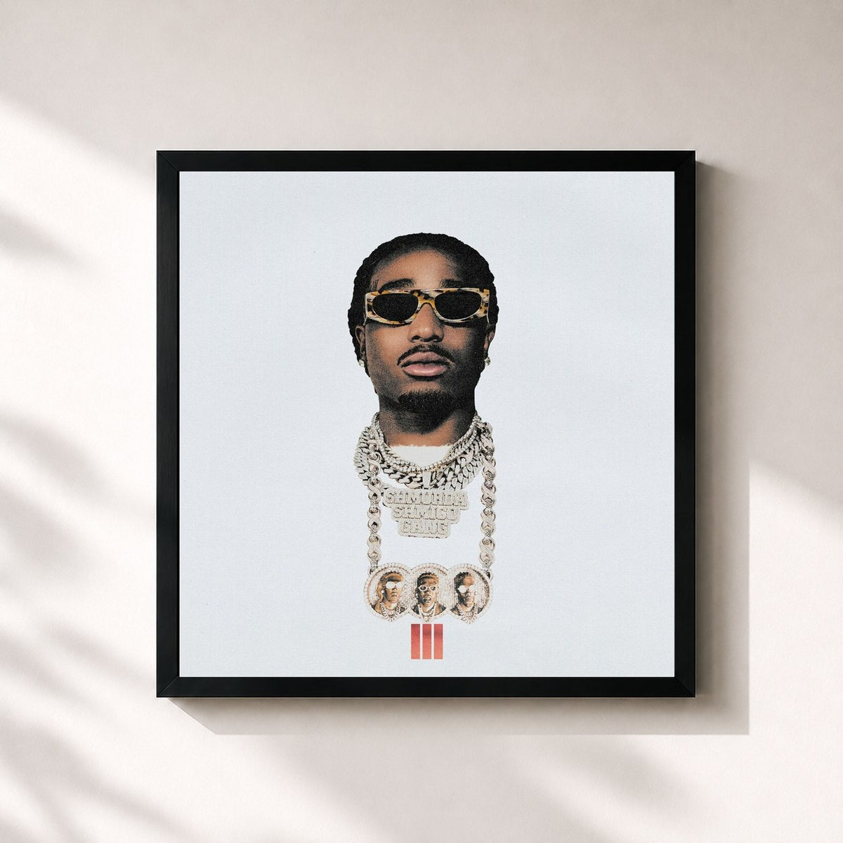 #noir Tableau carré de l'album Culture III (Quavo's Way) de Migos, cadre noir 32x32 cm