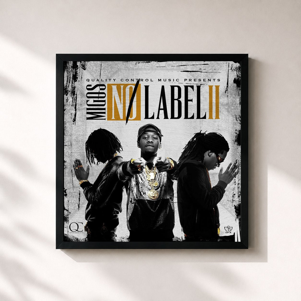 #noir Tableau carré de l'album No Label II de Migos, cadre noir 32x32 cm