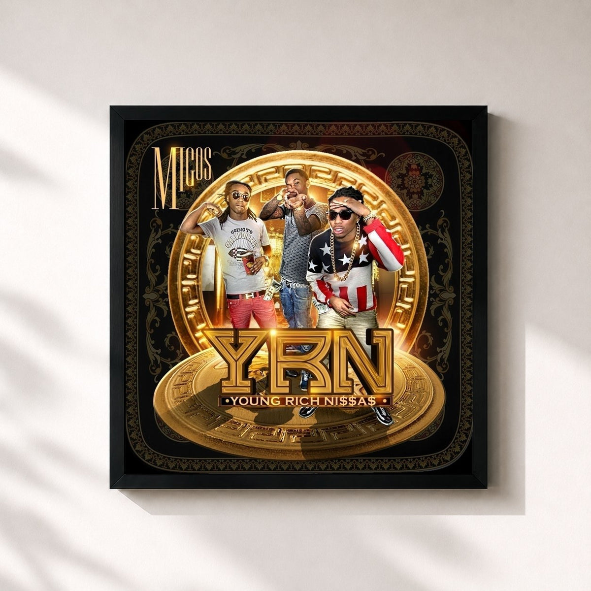 #noir Tableau carré de l'album Young Rich Ni$$a$ de Migos, cadre noir 32x32 cm