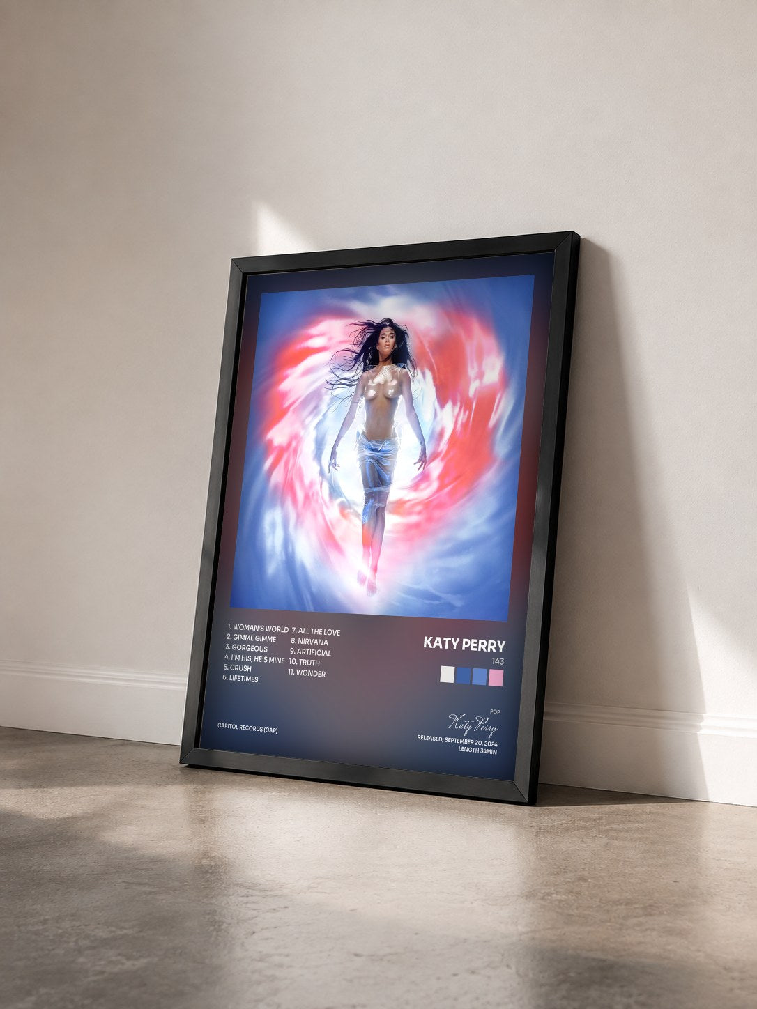 #noir Tableau de l'album 143 de Katy Perry vu de trois quarts, cadre noir