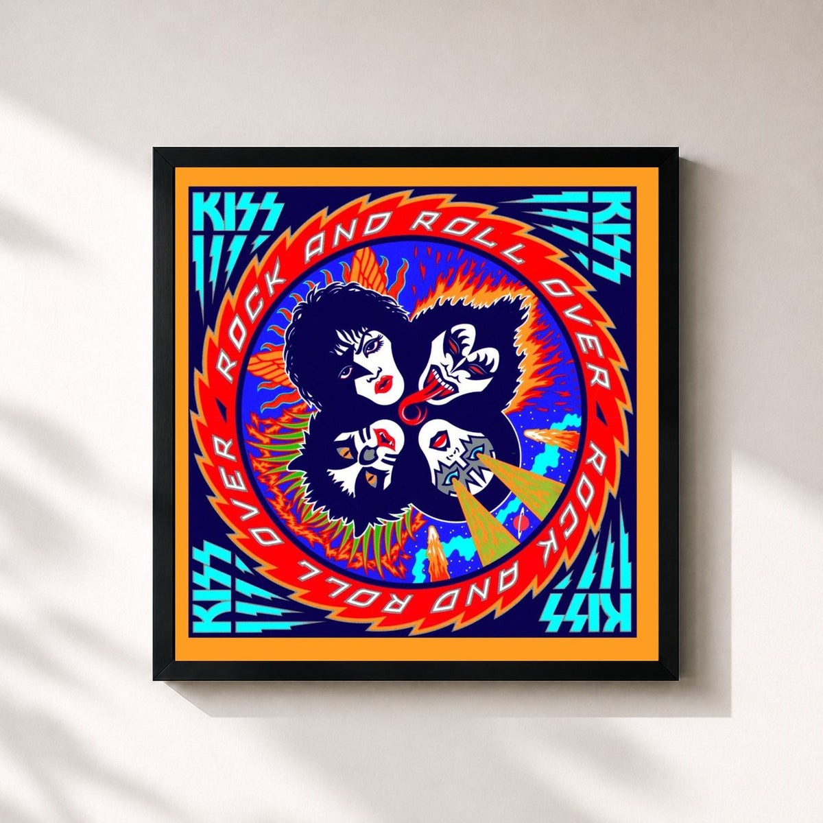 #noir Rock And Roll Over von KISS als quadratischer Kunstdruck, schwarzer Rahmen 32x32 cm