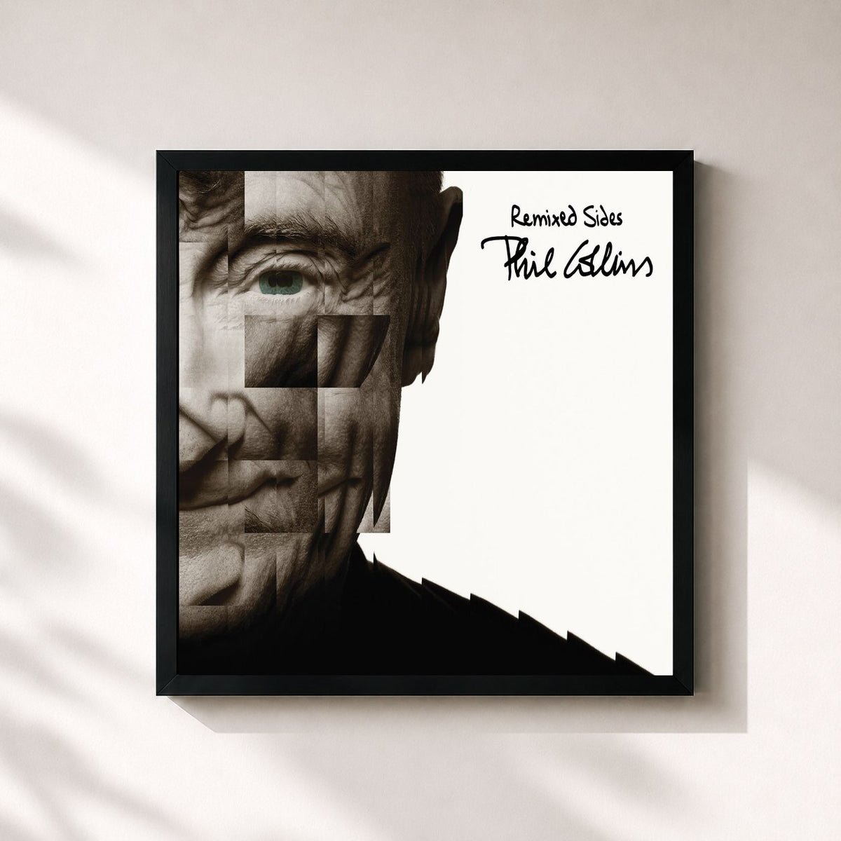 #noir Tableau carré de l'album Remixed Sides de Phil Collins, cadre noir 32x32 cm