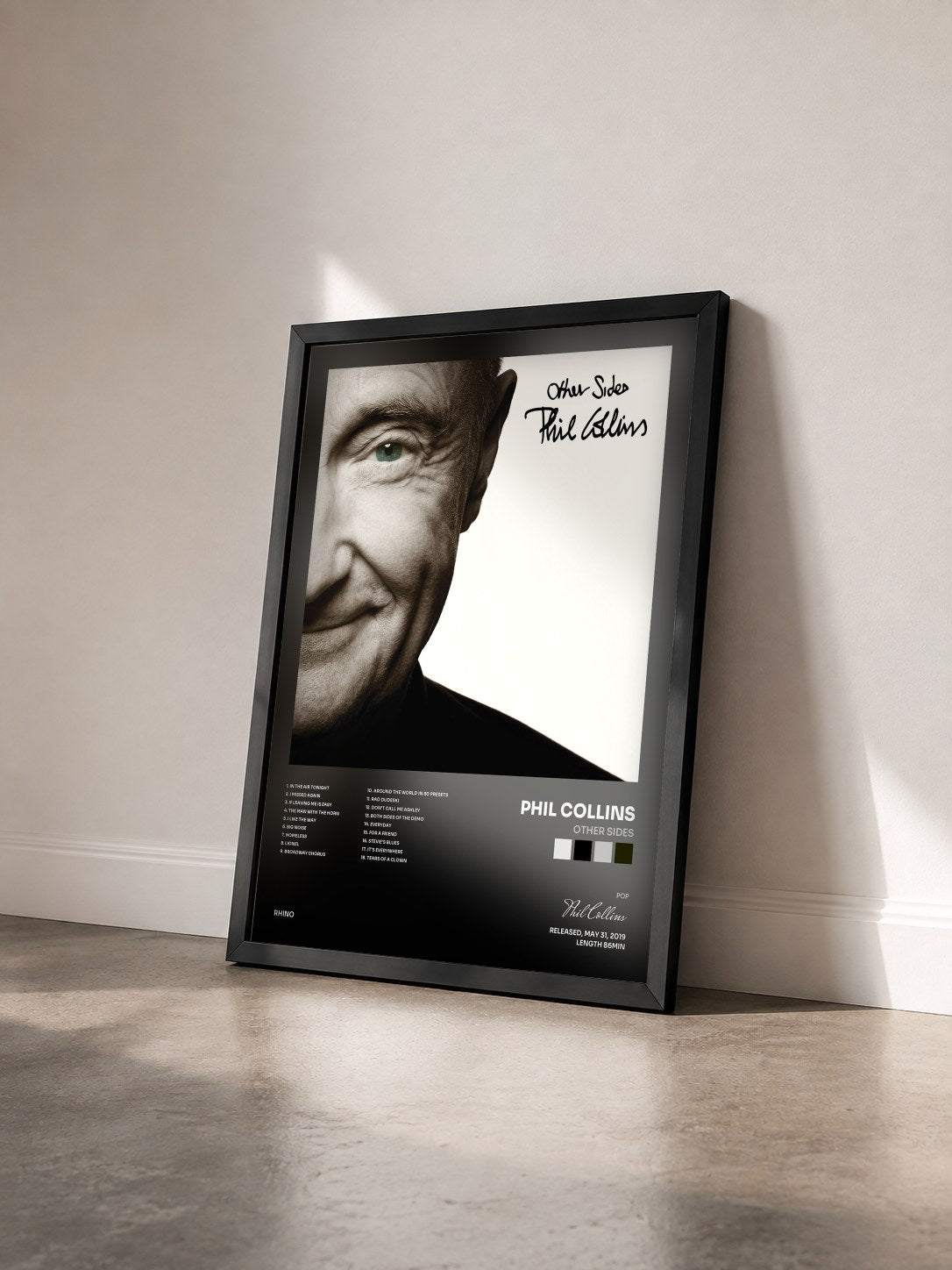 #noir Tableau de l'album Other Sides de Phil Collins vu de trois quarts, cadre noir