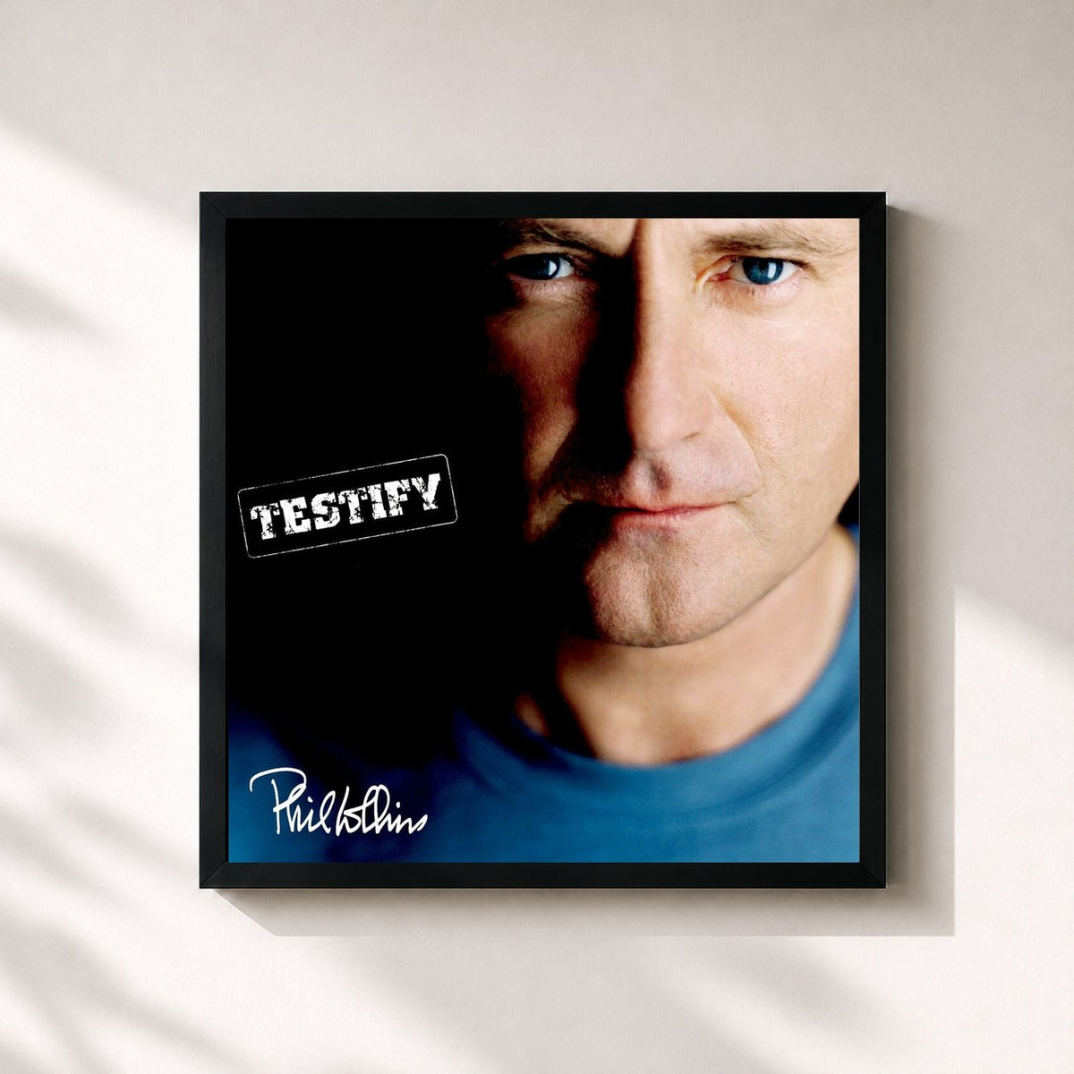#noir Tableau carré de l'album Testify (2016 Remaster) de Phil Collins, cadre noir 32x32 cm