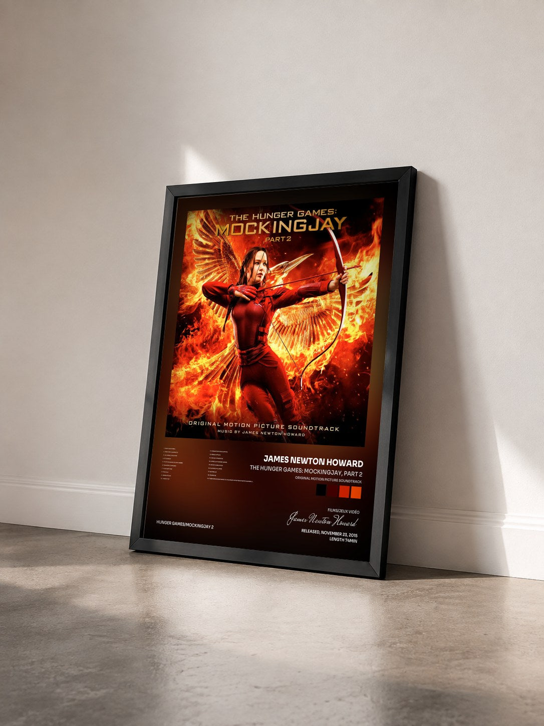 #noir The Hunger Games: Mockingjay, Part 2 (Original Motion Picture Soundtrack) by James Newton Howard as a framed art print seen at an angle, black frame