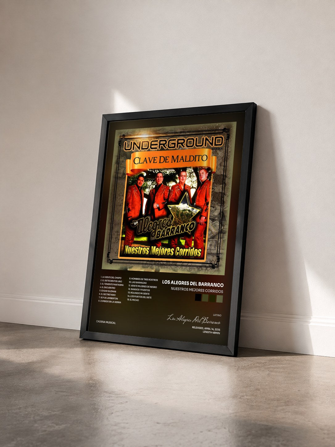 #noir Tableau de l'album Nuestros Mejores Corridos de Los Alegres Del Barranco vu de trois quarts, cadre noir