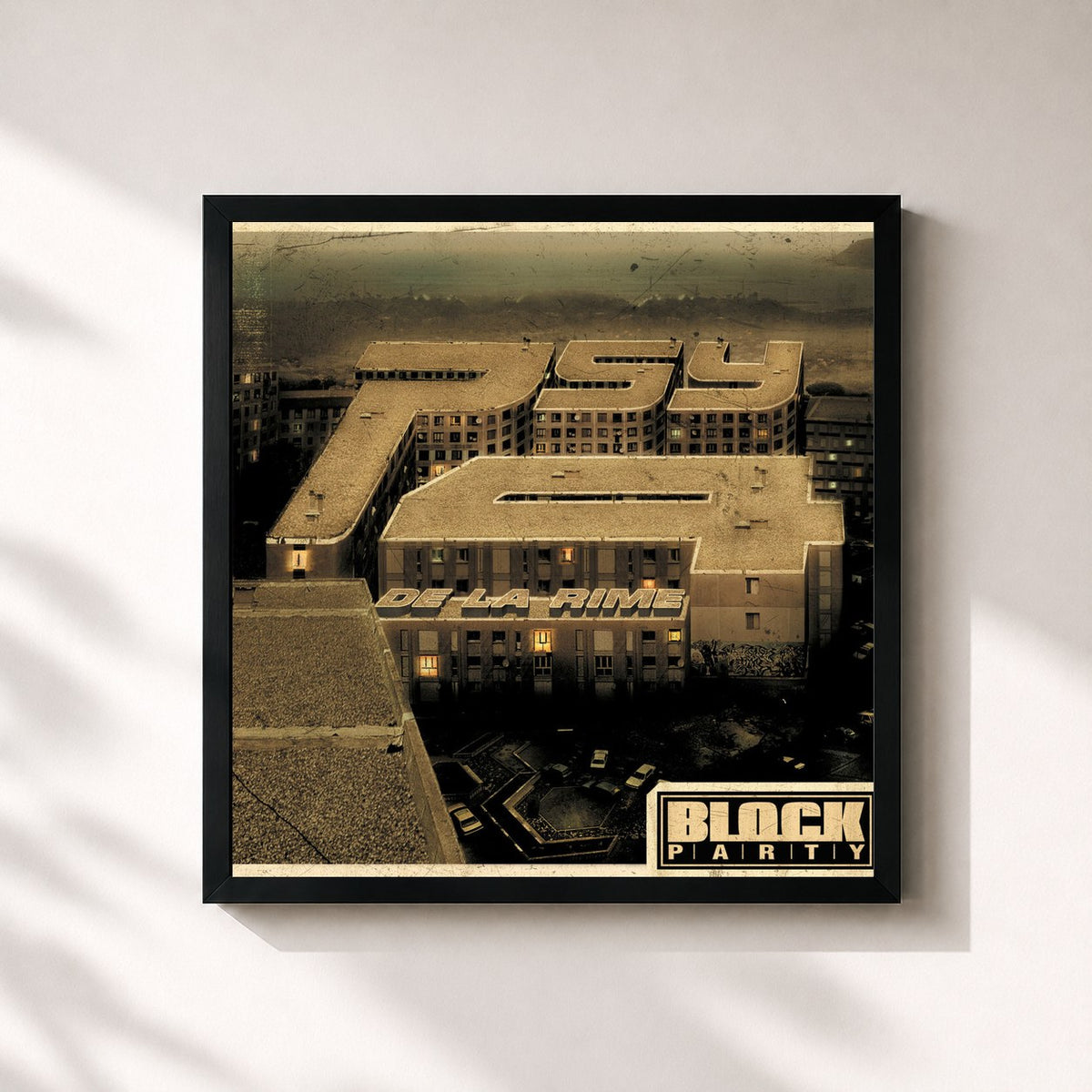 #noir Block Party de Psy 4 De La Rime en lámina cuadrada enmarcada, marco negro de 32x32 cm