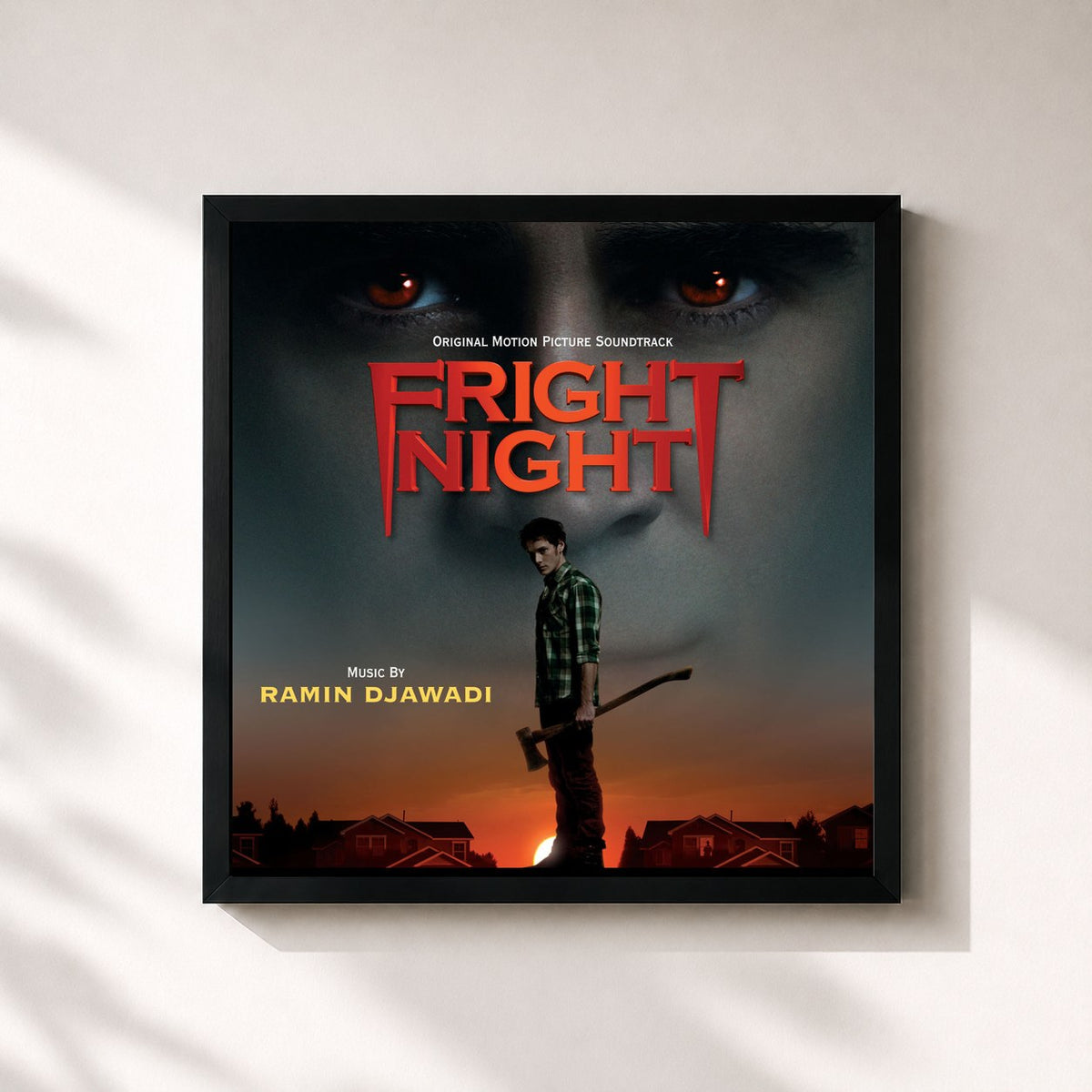 #noir Tableau carré de l'album Fright Night (Original Motion Picture Soundtrack) de Ramin Djawadi, cadre noir 32x32 cm