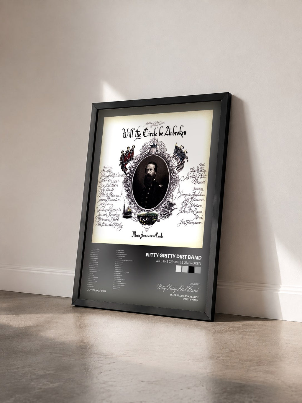 #noir Tableau de l'album Will The Circle Be Unbroken de Nitty Gritty Dirt Band vu de trois quarts, cadre noir