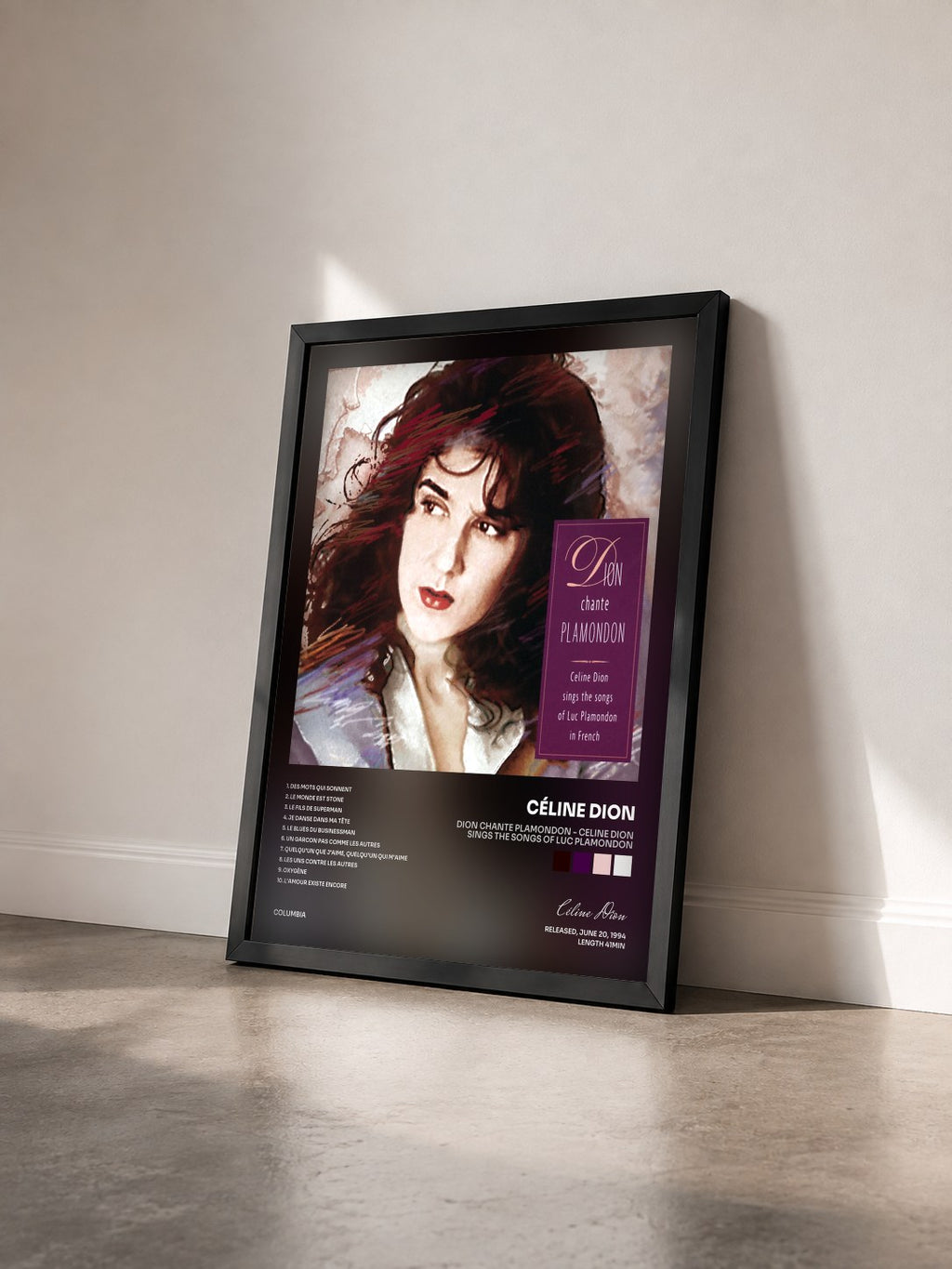 #noir Dion Chante Plamondon - Celine Dion Sings The Songs Of Luc Plamondon by Céline Dion as a framed art print seen at an angle, black frame