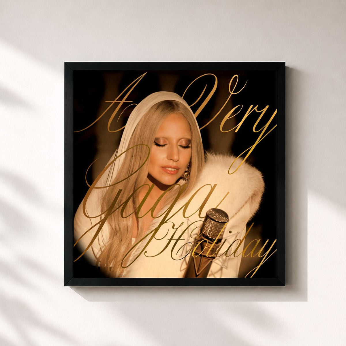 #noir Tableau carré de l'album A Very Gaga Holiday de Lady Gaga, cadre noir 32x32 cm