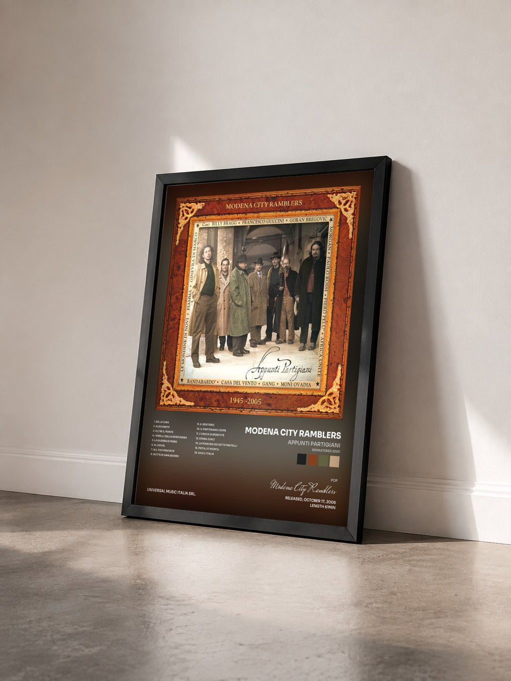#noir Tableau de l'album Appunti Partigiani (Remastered 2020) de Modena City Ramblers vu de trois quarts, cadre noir