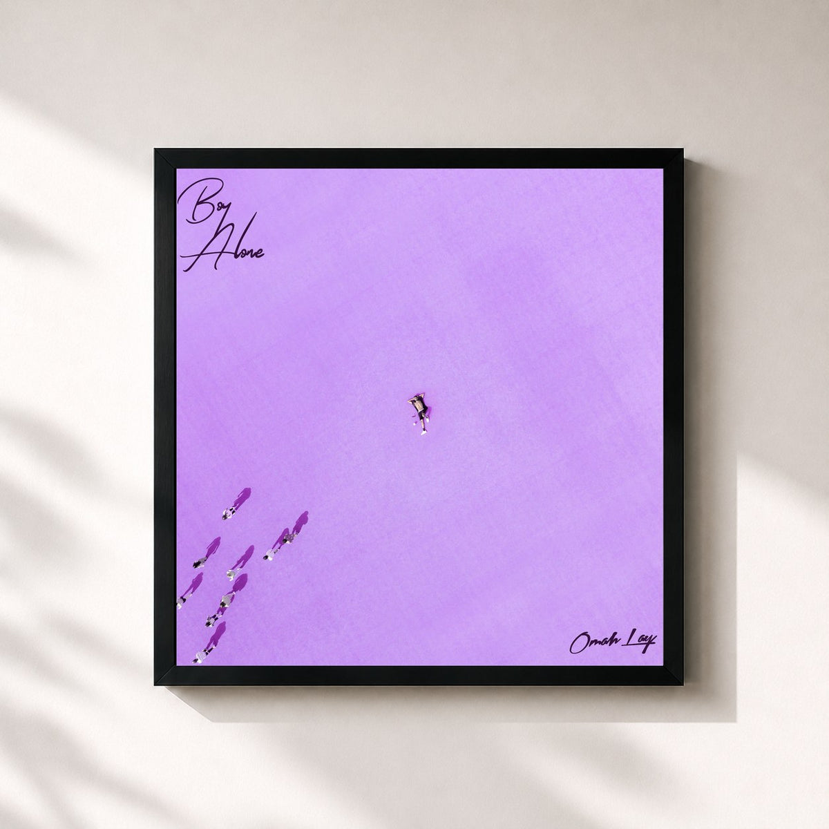 #noir Tableau carré de l'album Boy Alone de Omah lay, cadre noir 32x32 cm