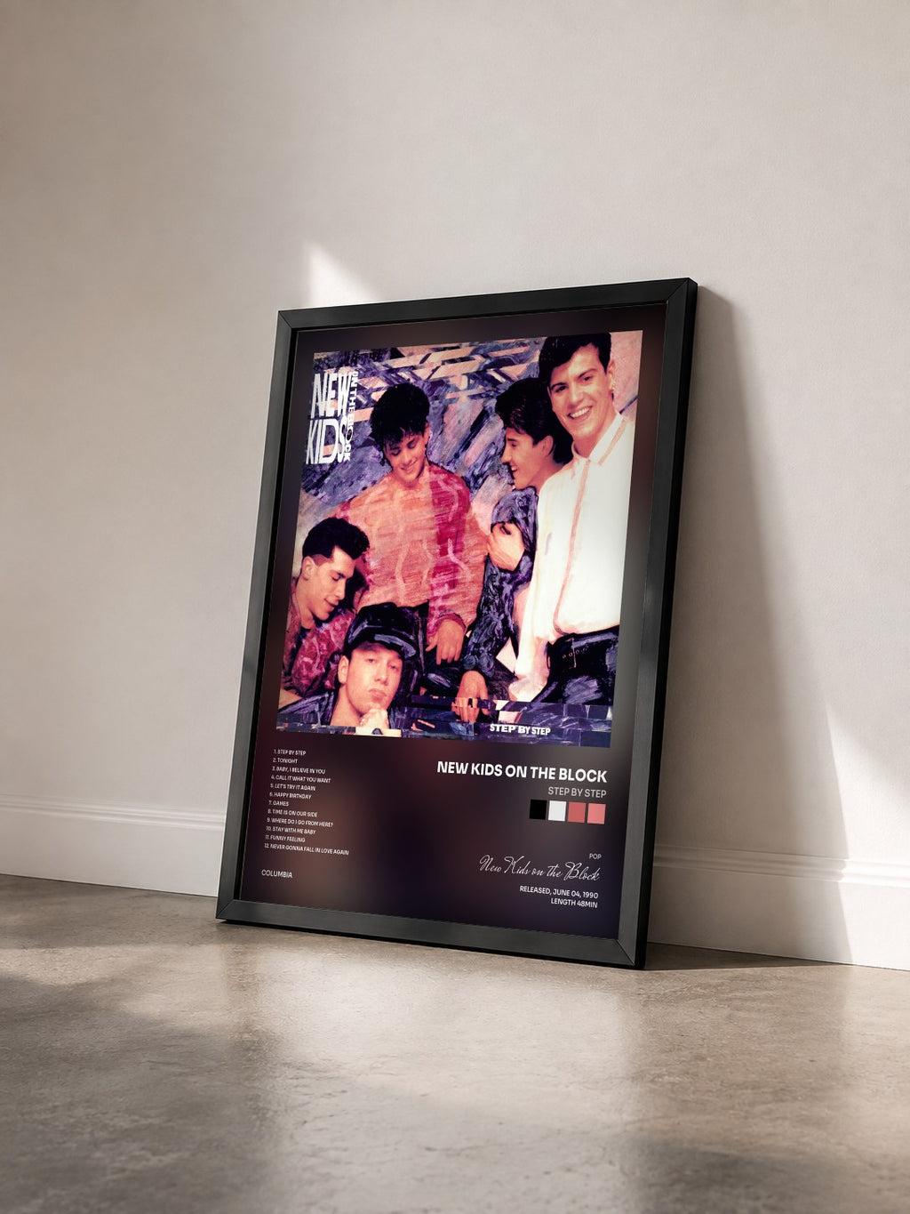 #noir Tableau de l'album Step By Step de New Kids on the Block vu de trois quarts, cadre noir