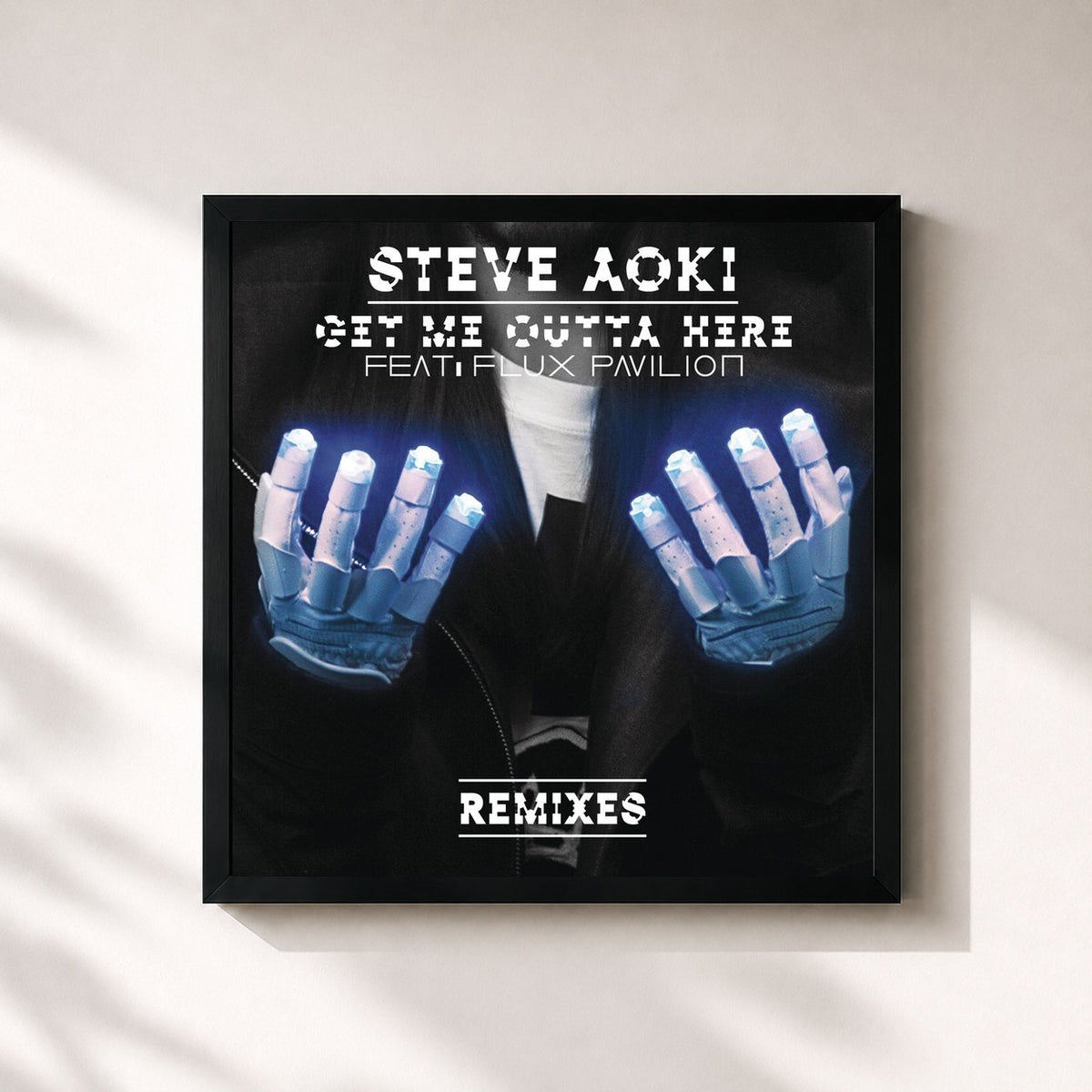 #noir Tableau carré de l'album Get Me Outta Here (feat. Flux Pavilion) (Remixes) de Steve Aoki, cadre noir 32x32 cm