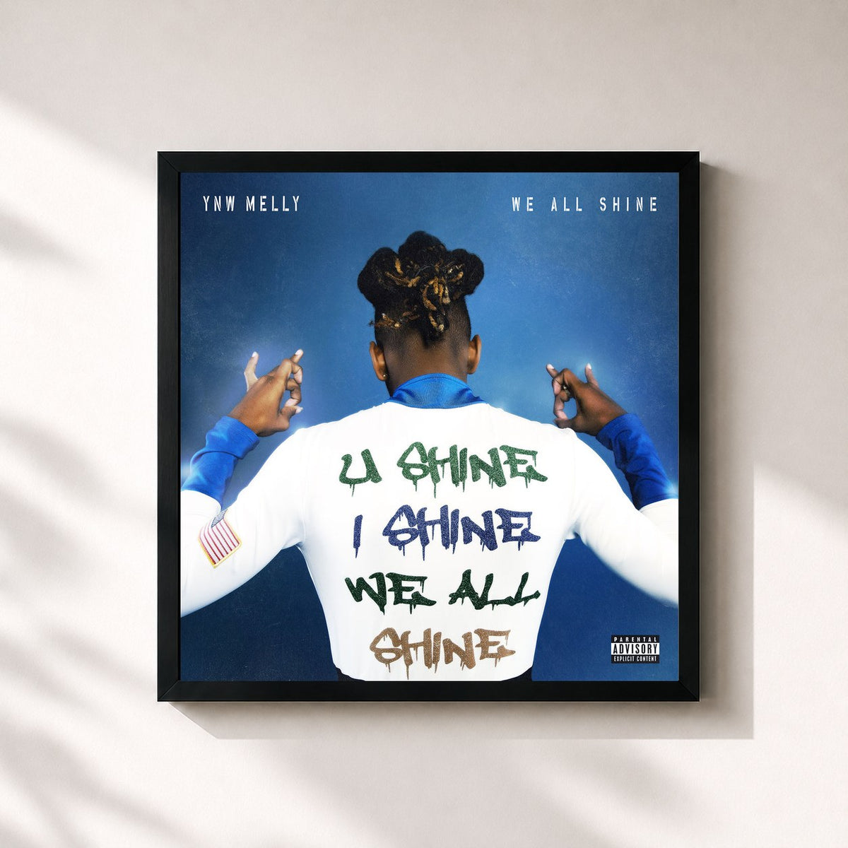 #noir Tableau carré de l'album We All Shine de YNW Melly, cadre noir 32x32 cm