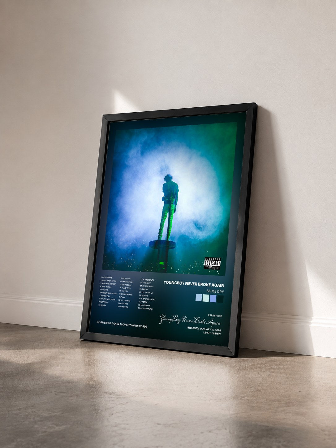 #noir Tableau de l'album Slime Cry de YoungBoy Never Broke Again vu de trois quarts, cadre noir