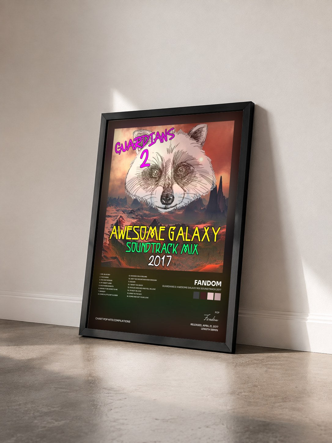 #noir Tableau de l'album Guardians 2: Awesome Galaxy Mix Soundtrack 2017 de Fandom vu de trois quarts, cadre noir