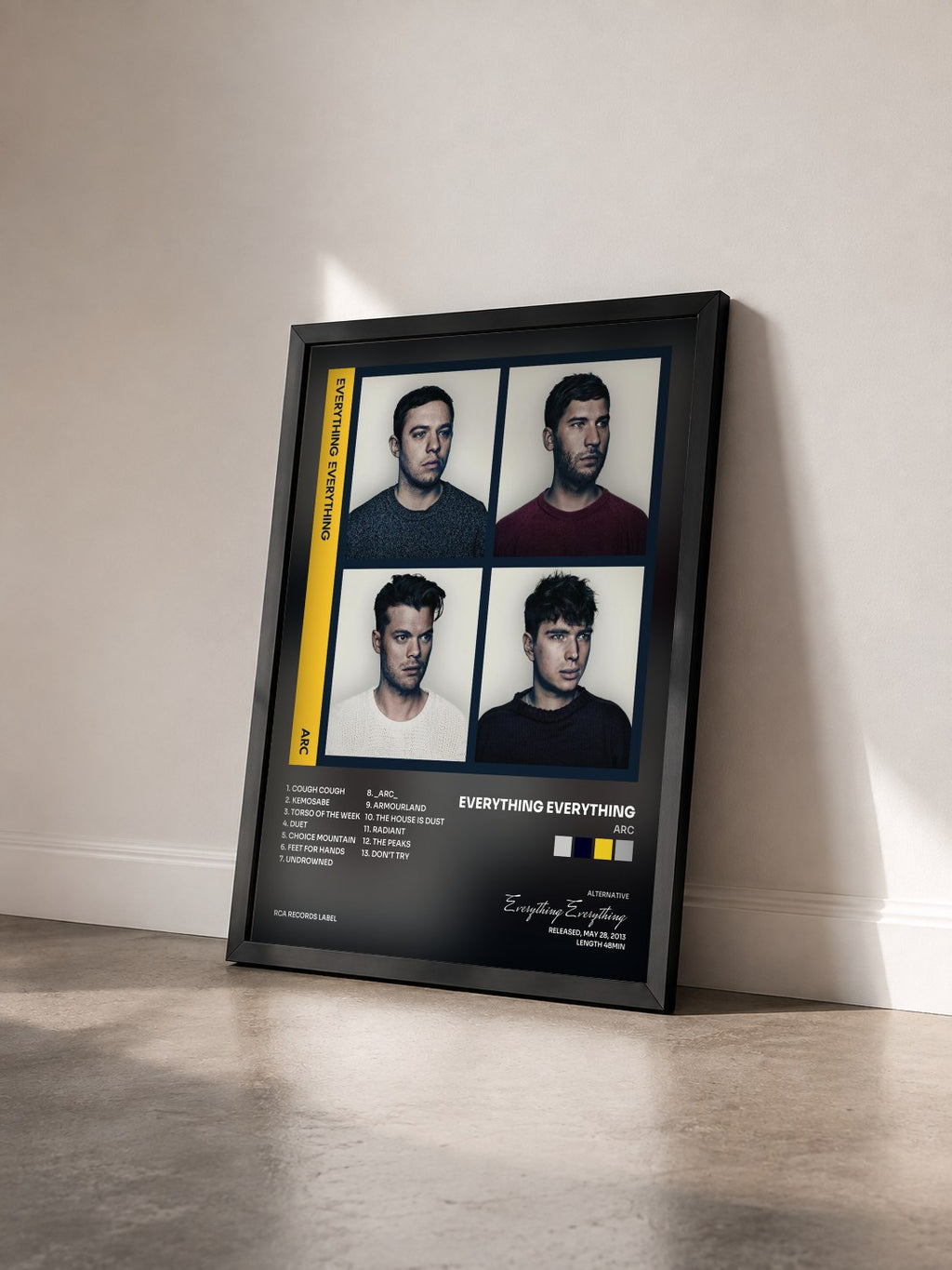 #noir Tableau de l'album Arc de Everything Everything vu de trois quarts, cadre noir
