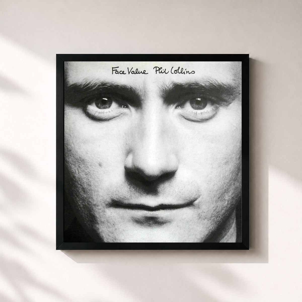 #noir Tableau carré de l'album Face Value (2016 Remaster) de Phil Collins, cadre noir 32x32 cm
