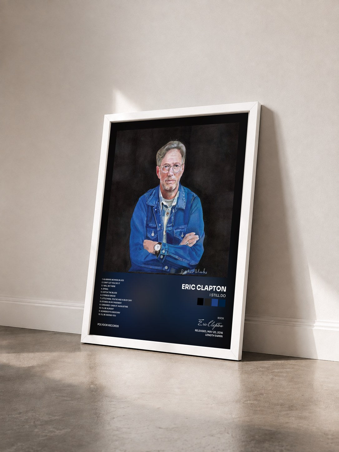 #blanc Tableau de l'album I Still Do de Eric Clapton vu de trois quarts, cadre blanc
