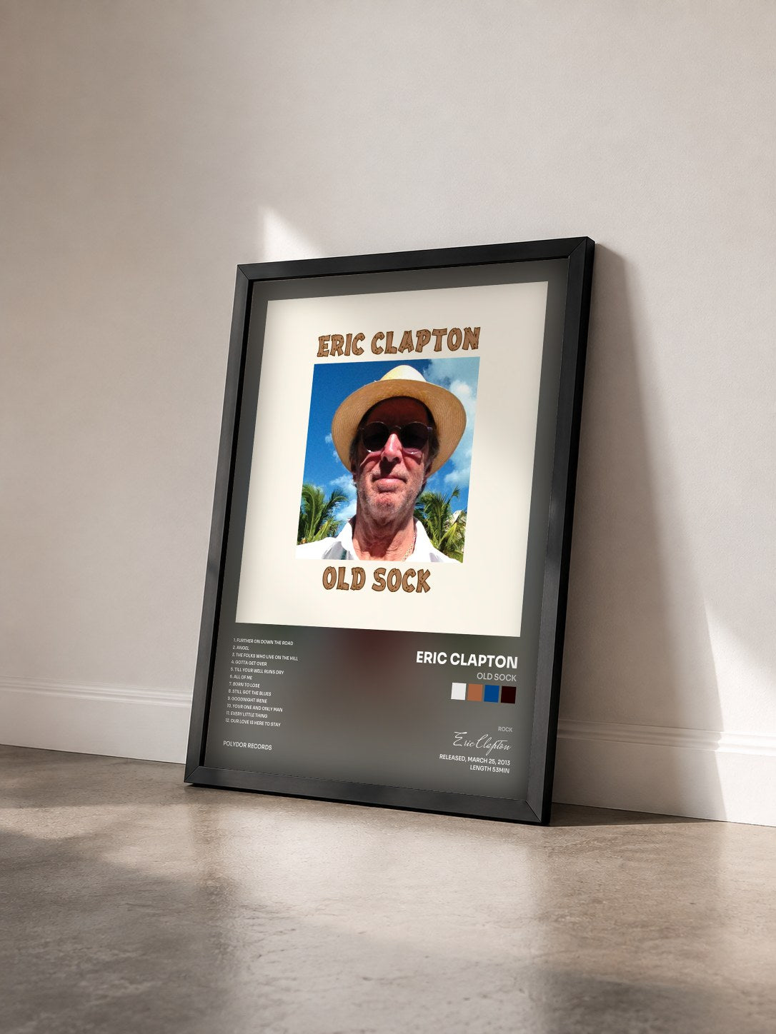 #noir Tableau de l'album Old Sock de Eric Clapton vu de trois quarts, cadre noir