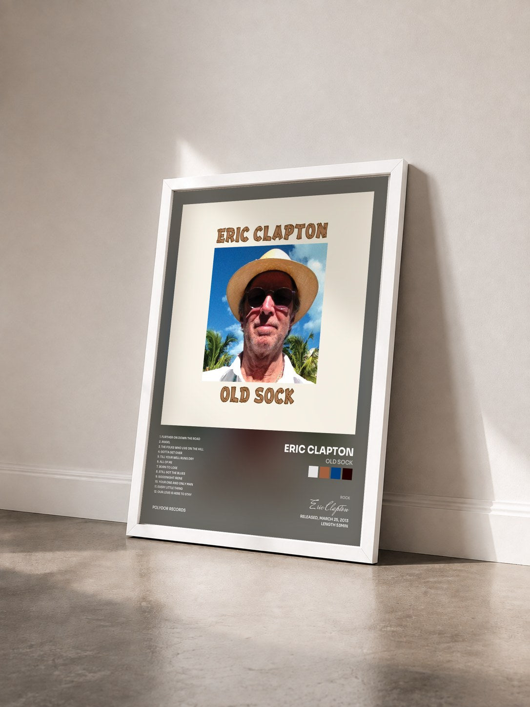 #blanc Tableau de l'album Old Sock de Eric Clapton vu de trois quarts, cadre blanc