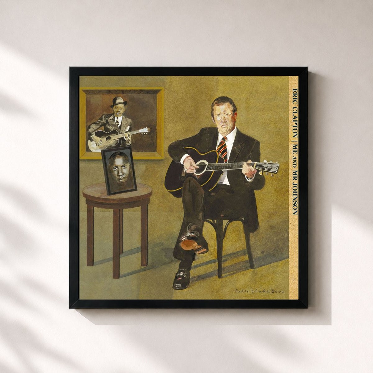 #noir Tableau carré de l'album Me and Mr. Johnson de Eric Clapton, cadre noir 32x32 cm