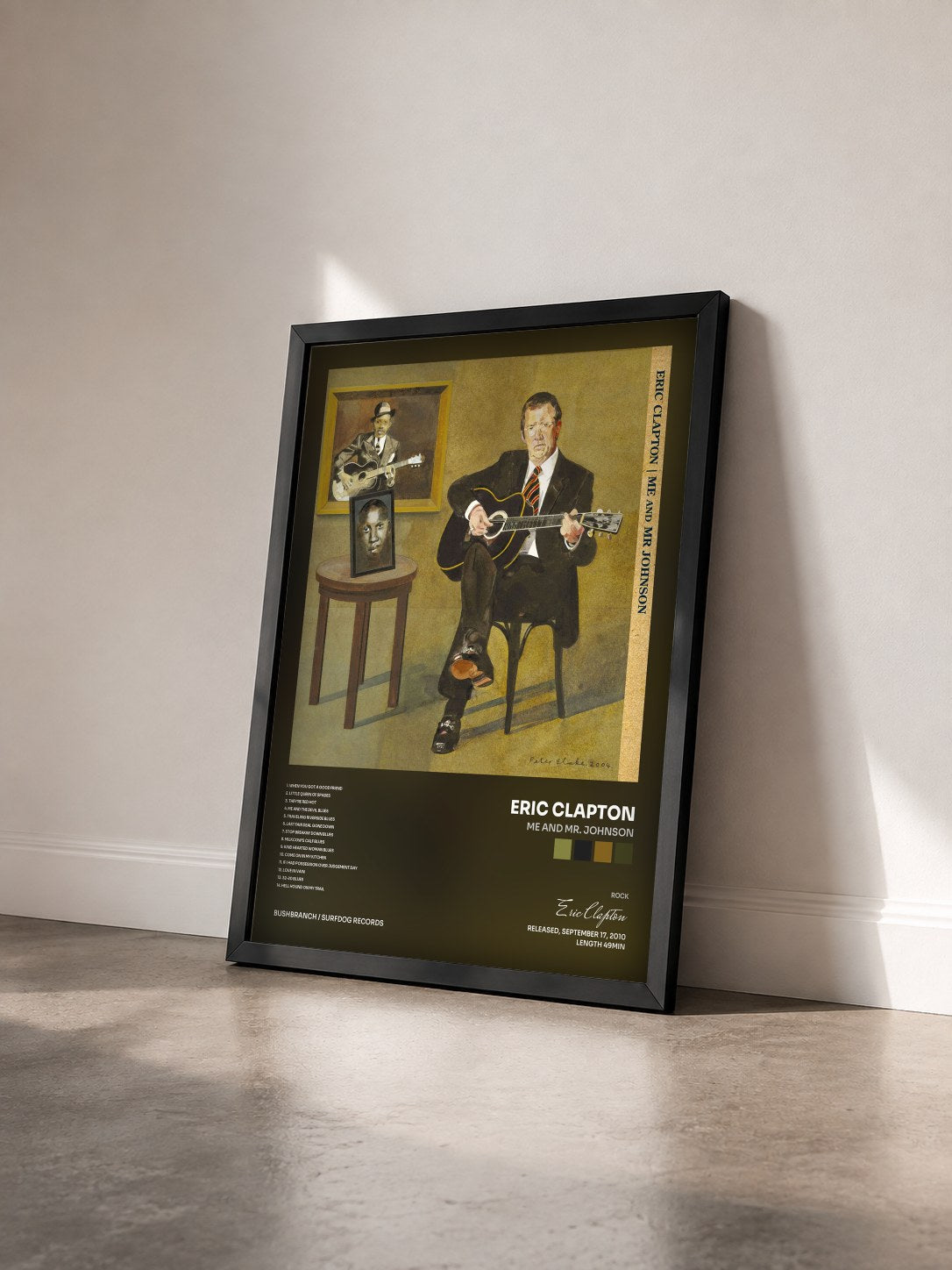 #noir Tableau de l'album Me and Mr. Johnson de Eric Clapton vu de trois quarts, cadre noir