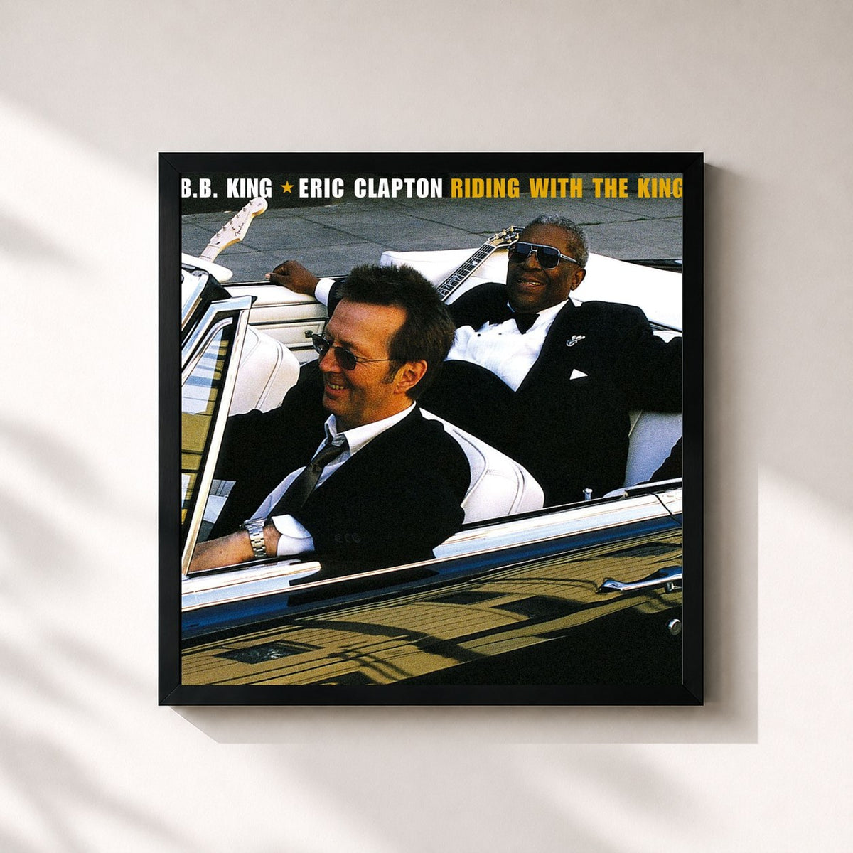 #noir Tableau carré de l'album Riding With The King de Eric Clapton, cadre noir 32x32 cm