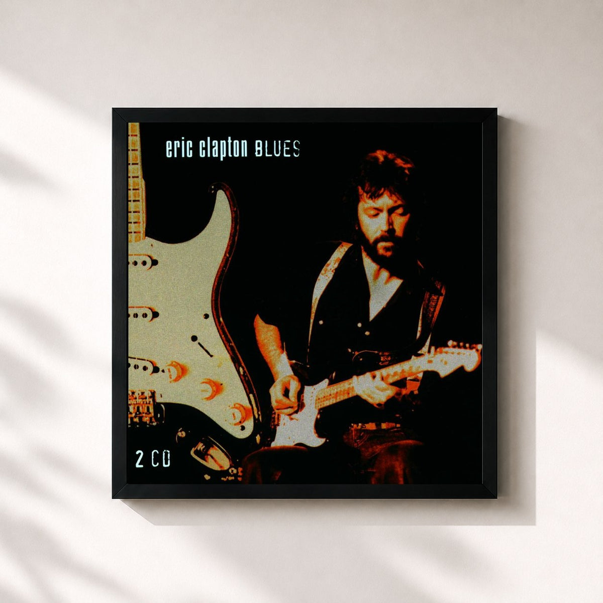 #noir Tableau carré de l'album Eric Clapton Blues de Eric Clapton, cadre noir 32x32 cm