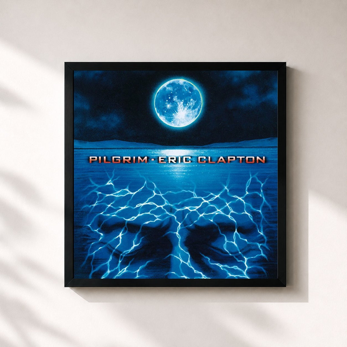 #noir Tableau carré de l'album Pilgrim de Eric Clapton, cadre noir 32x32 cm