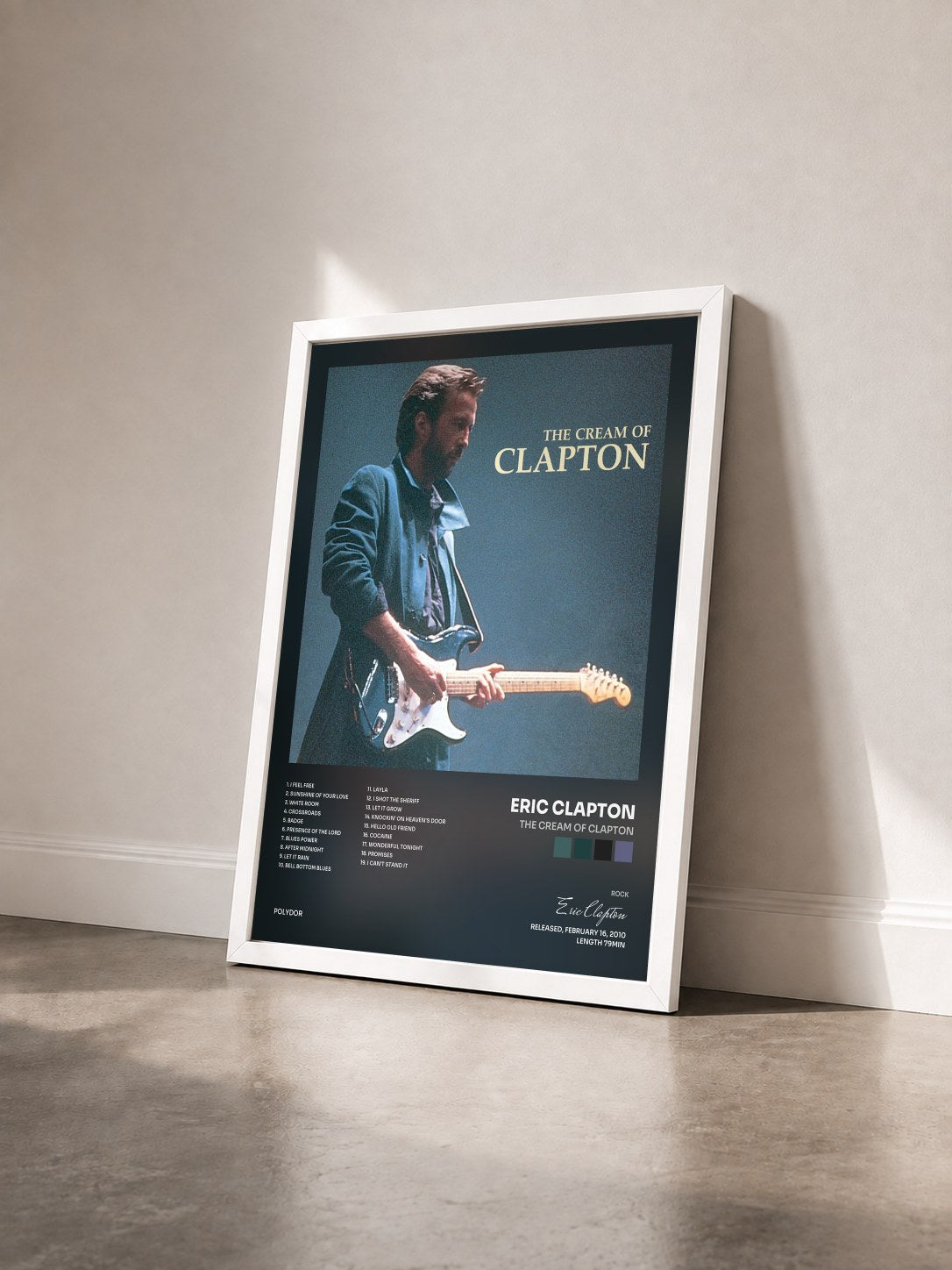 #blanc Tableau de l'album The Cream Of Clapton de Eric Clapton vu de trois quarts, cadre blanc