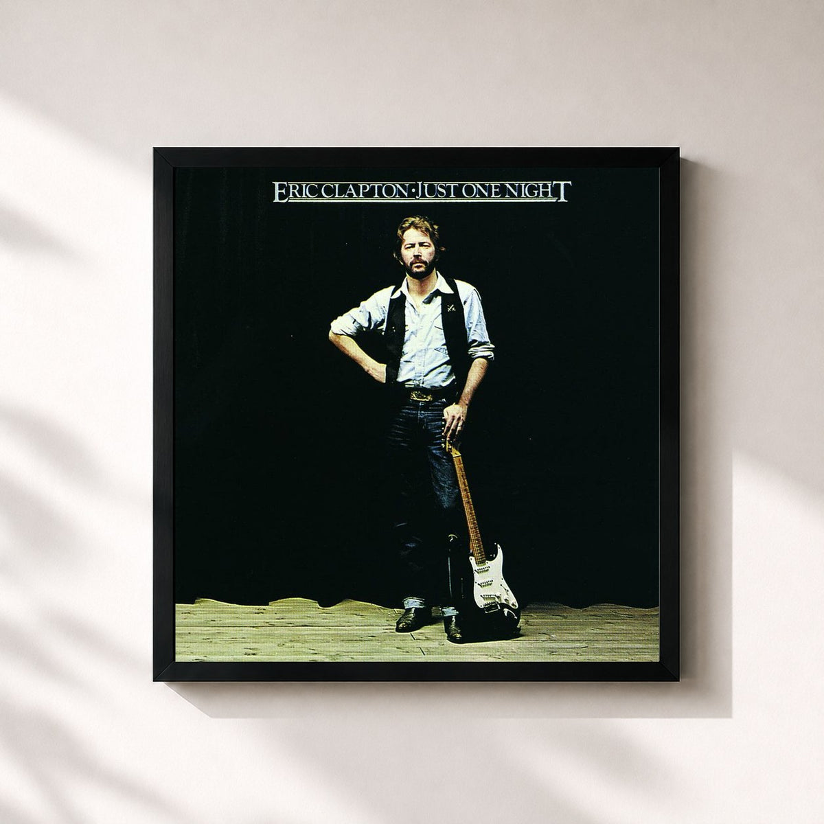 #noir Tableau carré de l'album Just One Night de Eric Clapton, cadre noir 32x32 cm