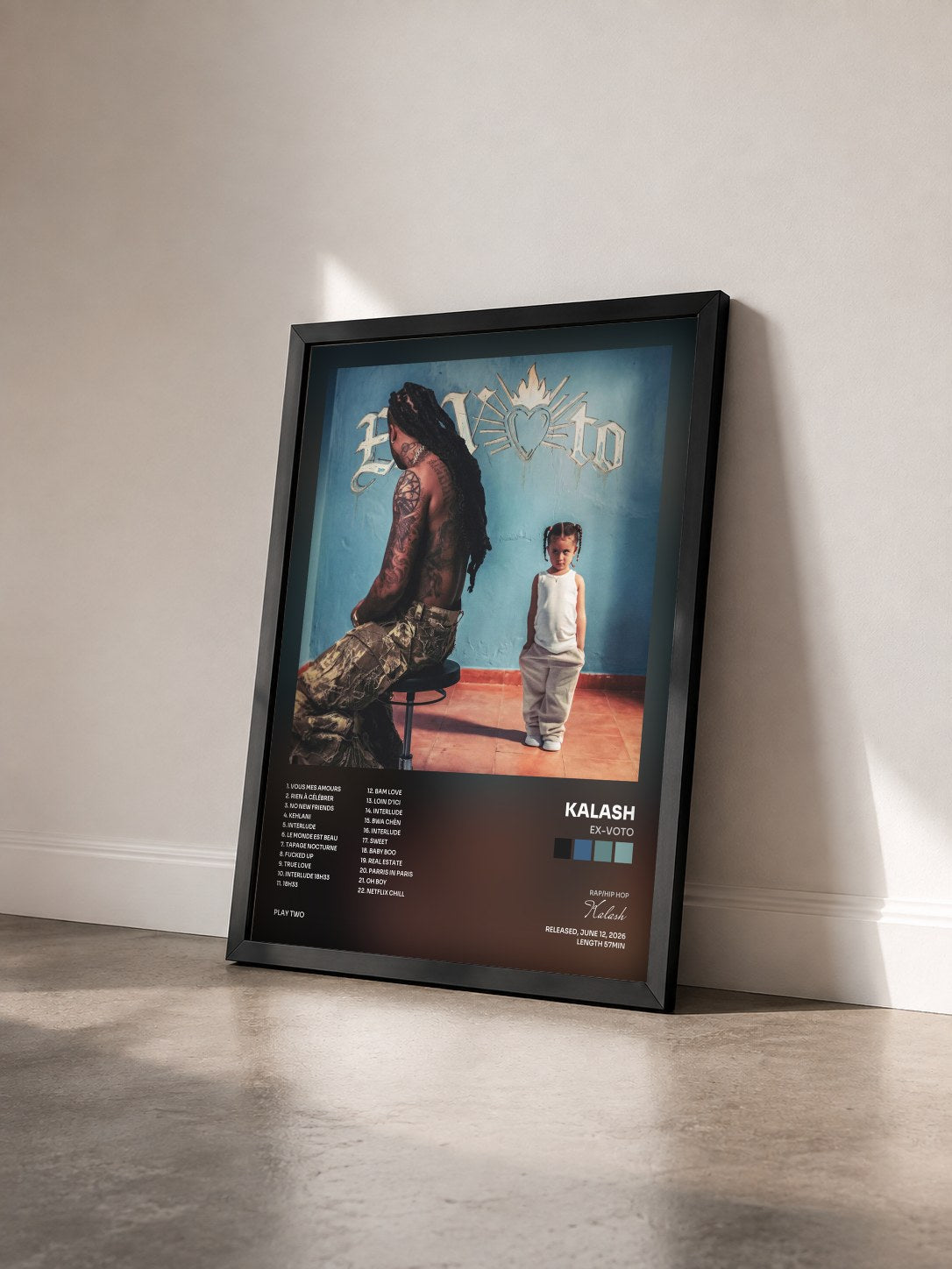 #noir EX-VOTO by Kalash as a framed art print seen at an angle, black frame