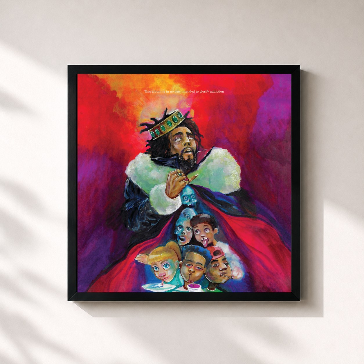#noir Tableau carré de l'album KOD de J. Cole, cadre noir 32x32 cm