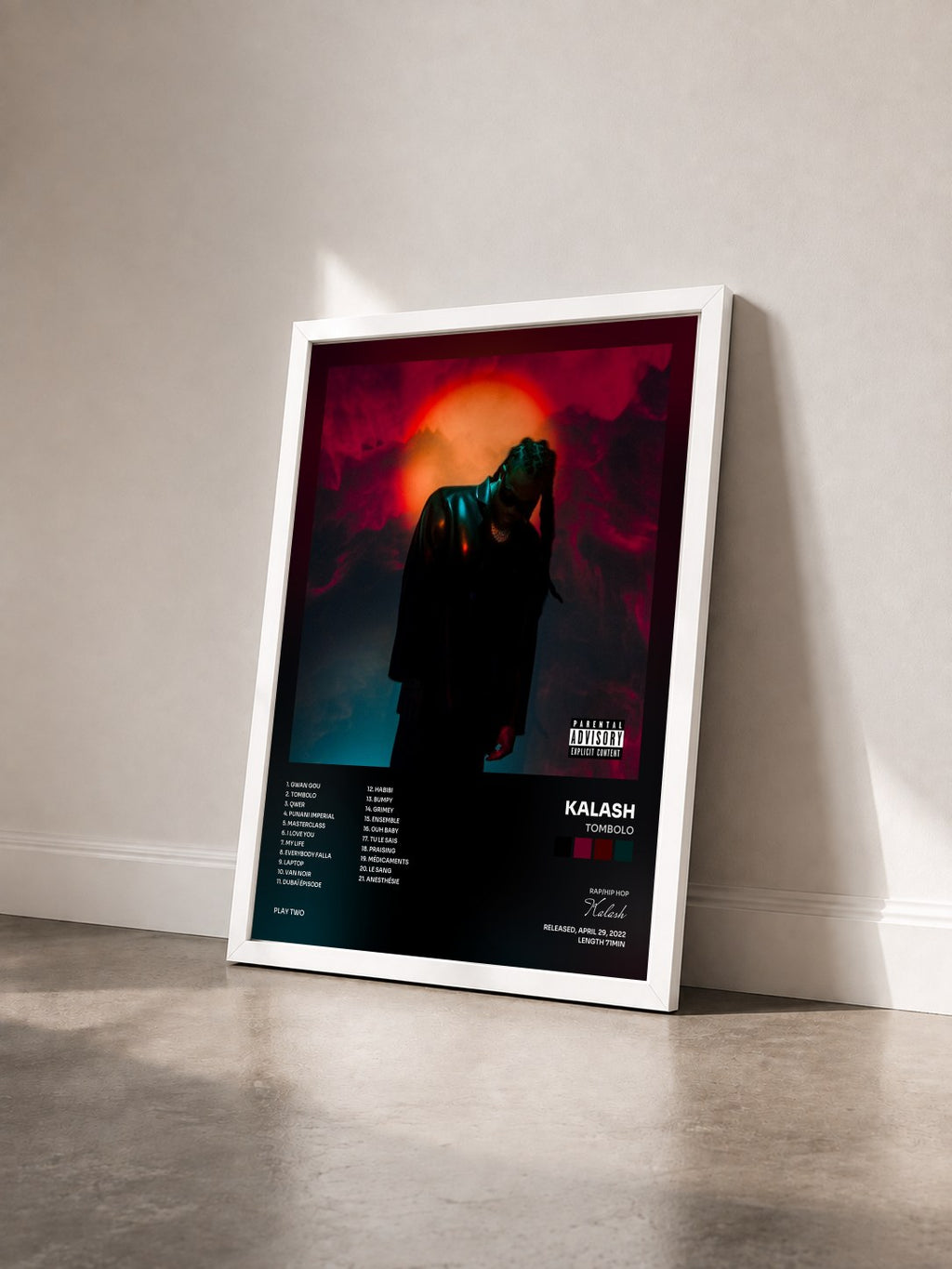 #blanc Tombolo by Kalash as a framed art print seen at an angle, white frame